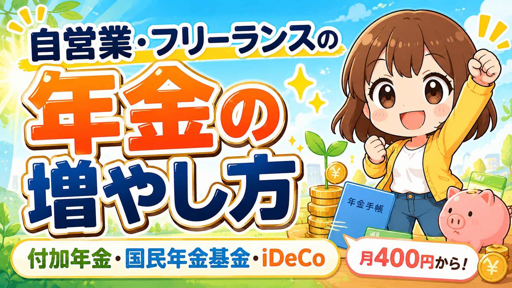自営業・フリーランスの年金の増やし方（付加年金・国民年金基金・iDeCo）の解説記事アイキャッチ